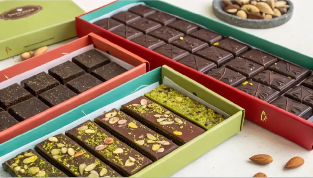 Knafeh chocolate bar variations with nuts and pistachio