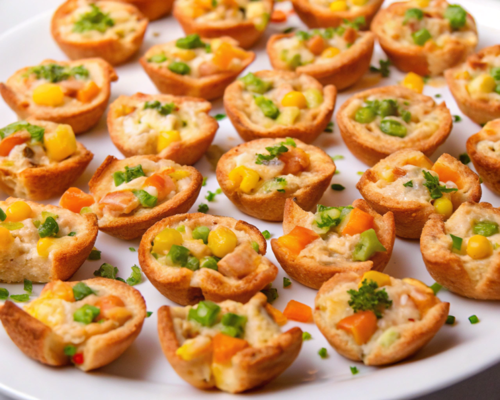What Can I Use If I Don’t Have a Popover Pan? Mini chicken pie popovers served on a white plate, showcasing ways to serve chicken pie creatively for appetizers or celebrations.