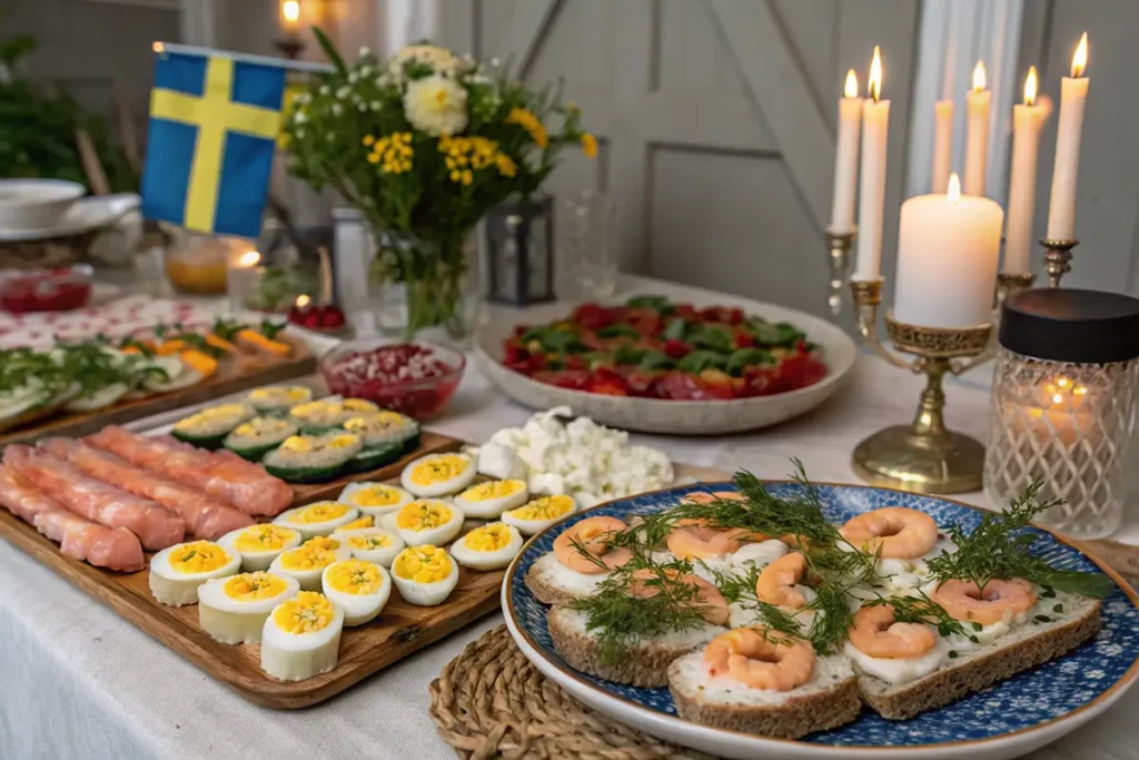 What Is a Swedish Open Sandwich Called? Traditional Swedish smörgåsbord with a variety of open sandwiches.