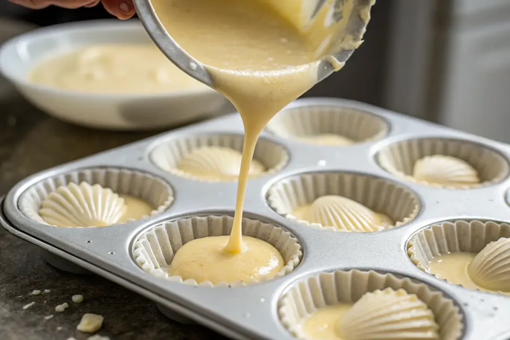 Why are Madeleine cookies so good? Madeleine batter being spooned into a traditional metal mold.