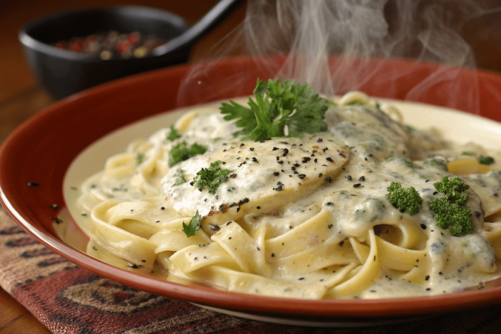Pasta with creamy Gorgonzola sauce and fresh parsley.