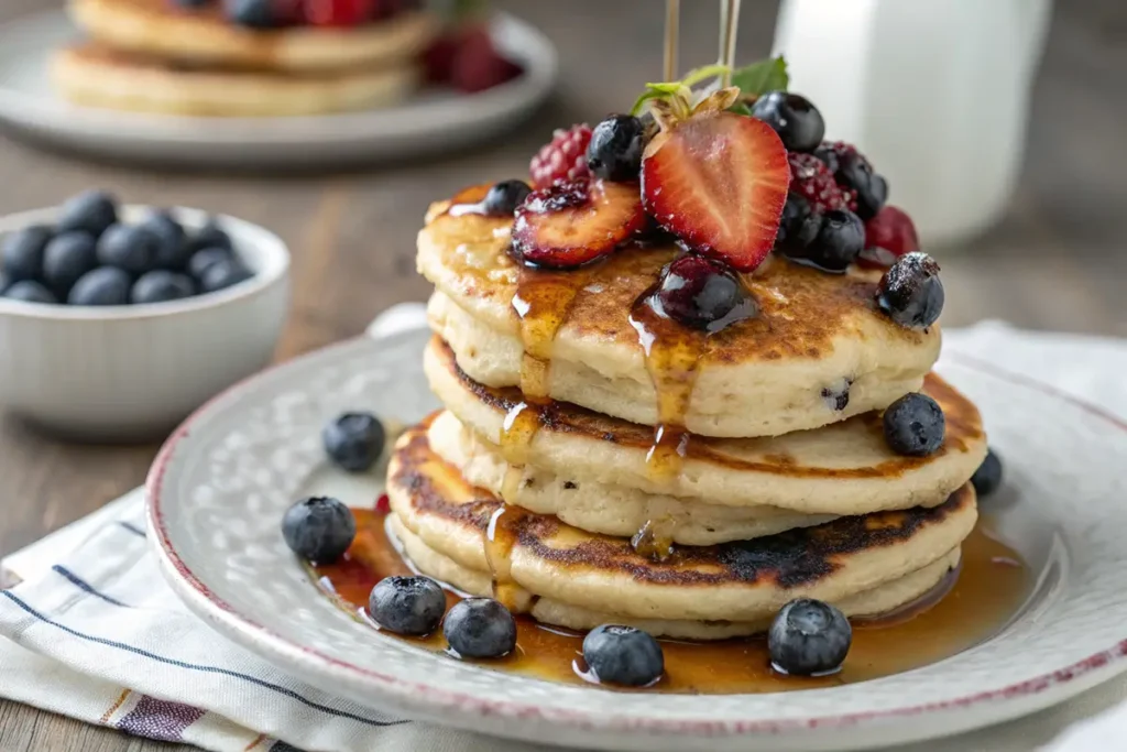 What can I do with old sourdough discard? Make sourdough blueberry pancakes.
