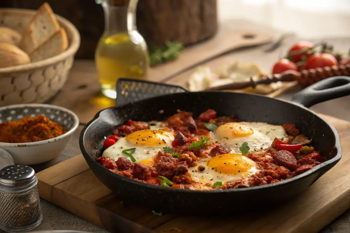 Are Chorizo and Egg Good? A sizzling pan of chorizo and scrambled eggs cooking together.