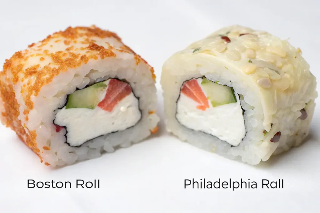 Boston roll vs. Philadelphia roll – Ingredient comparison.