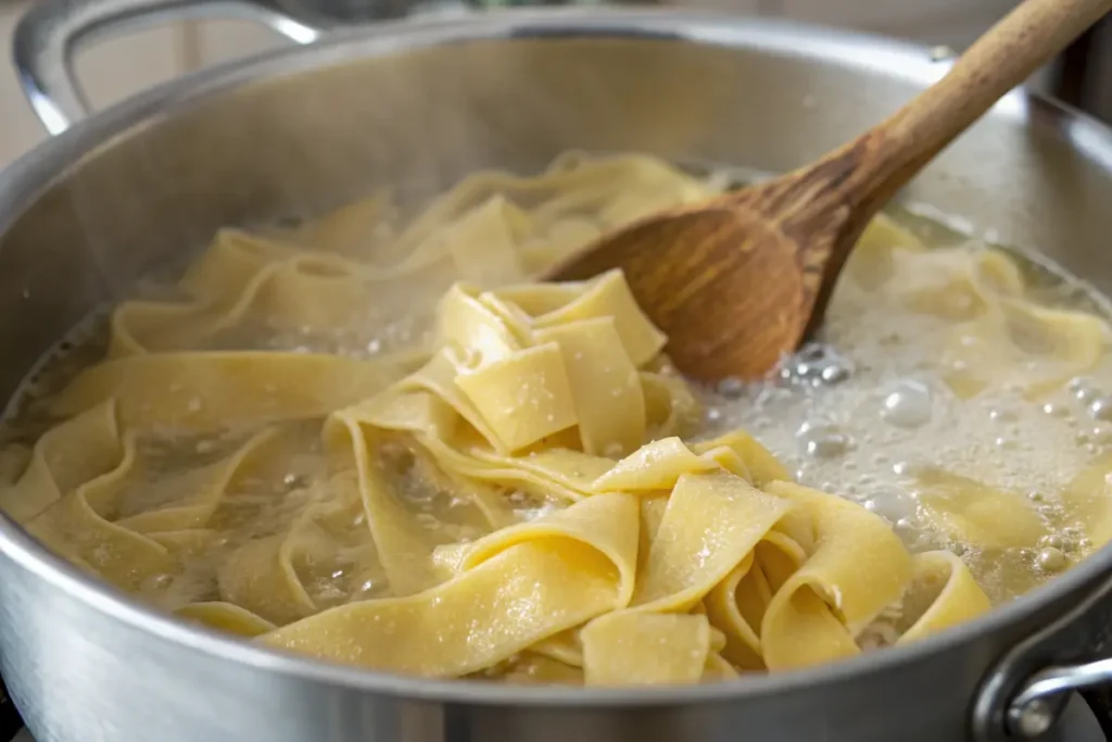  Cooking pappardelle pasta in boiling water