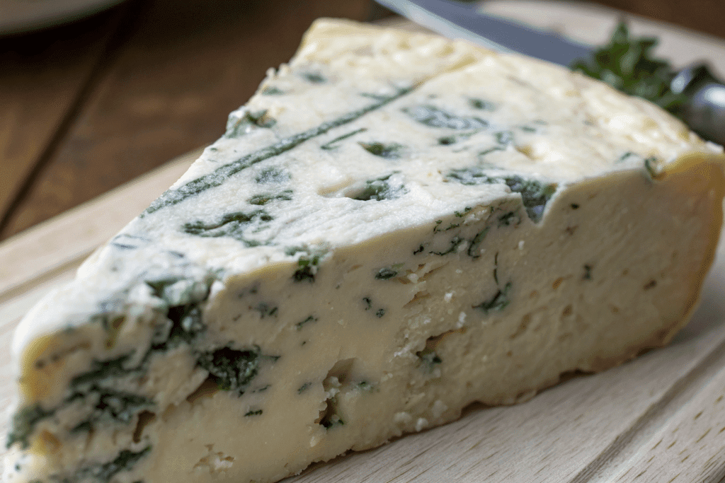Blue mold in Gorgonzola cheese under close-up view
