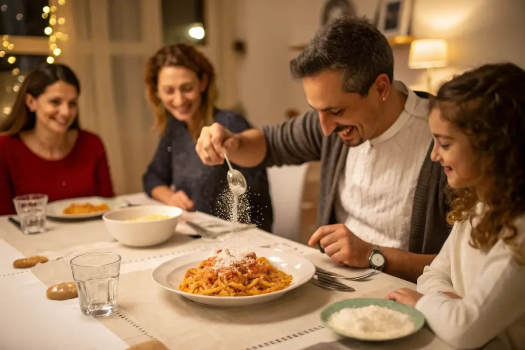  Traditional Italian way of eating pappardelle pasta