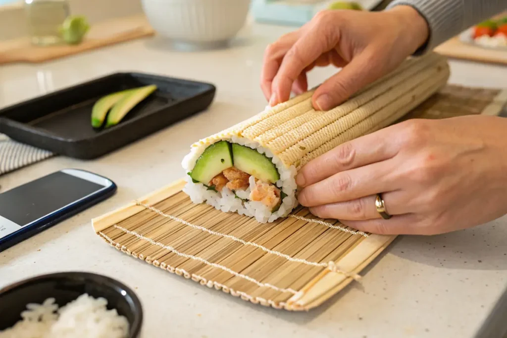 Is the Boston roll good? Step-by-step process of rolling a Boston roll with shrimp, avocado, and cucumber.