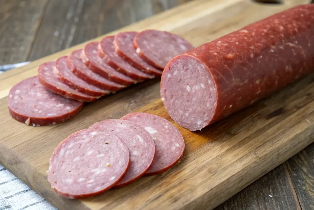 Summer sausage vs. salami – texture comparison.