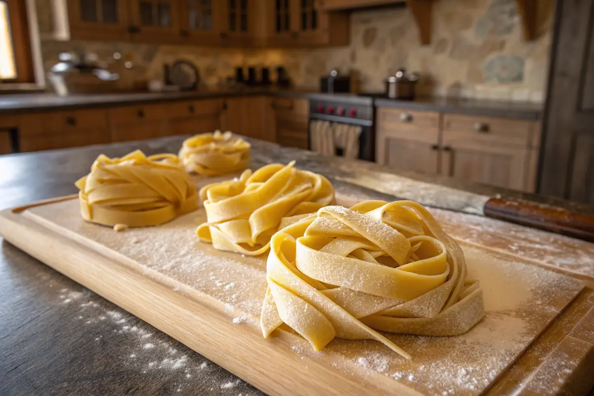 What kind of pasta is pappardelle – Fresh pappardelle on a wooden board