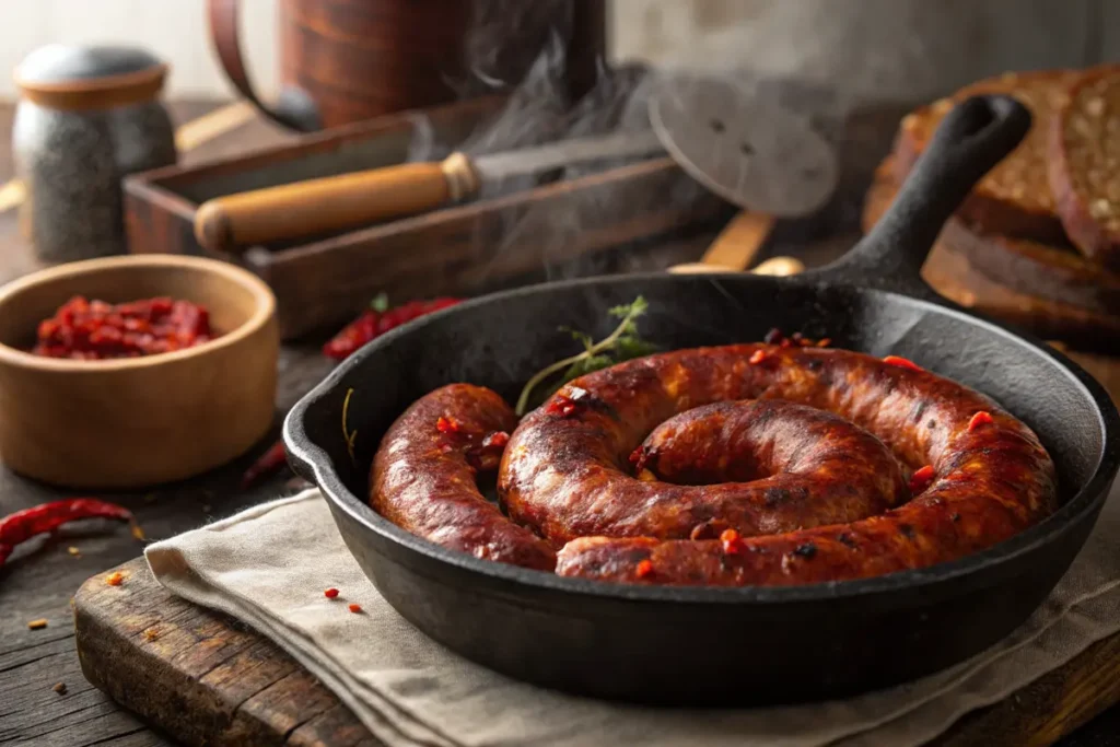 What Makes Chorizo Chorizo? Freshly cooked chorizo with visible spices and smoky texture