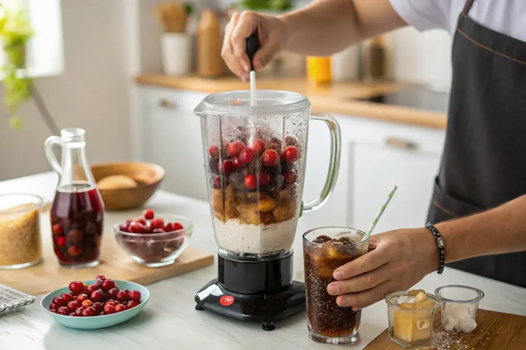 Preparing frozen cherry vanilla cola in a blender