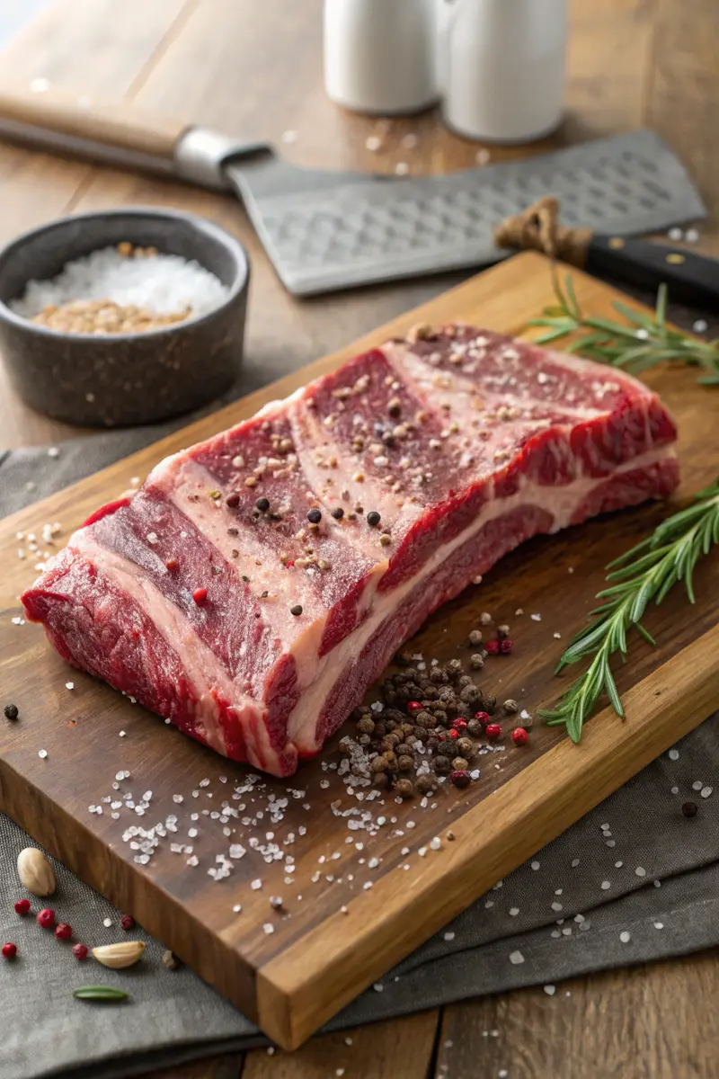 Is there a beef baby back rib? Beef back ribs raw and seasoned on a cutting board