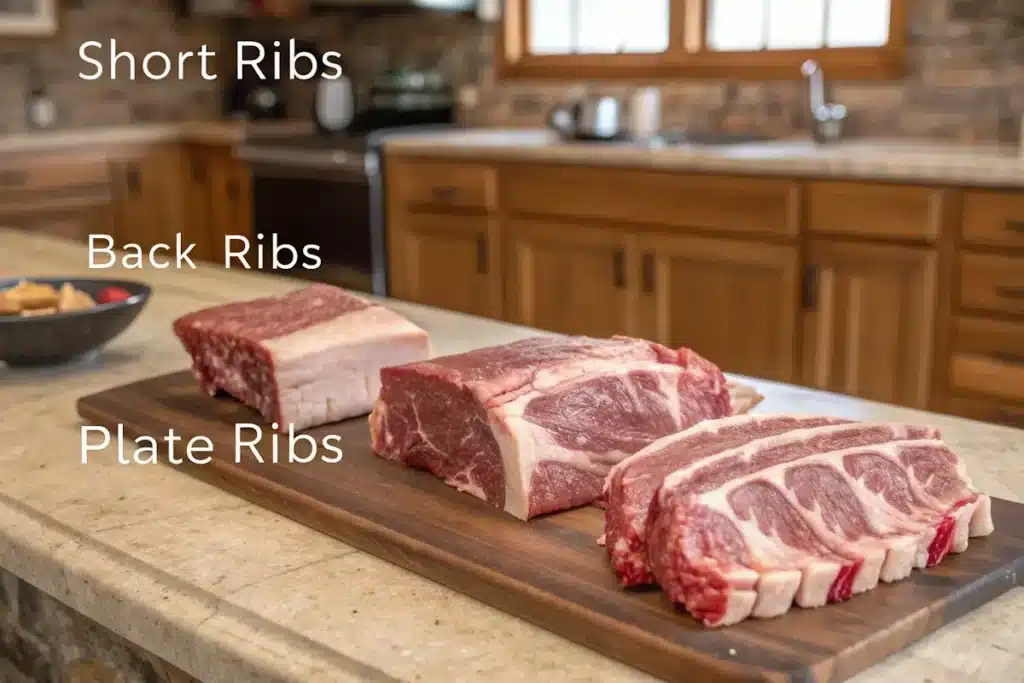 Different types of beef ribs side by side