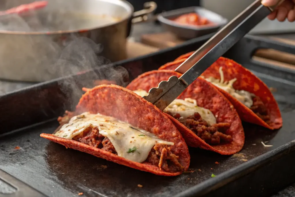 Birria tacos frying on a griddle – What is a Birria Taco Made Of?