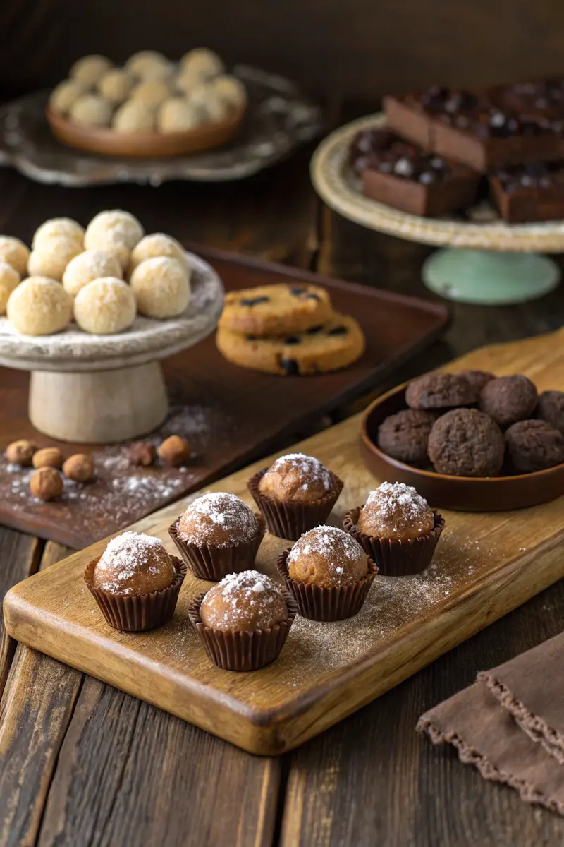 Bite-sized justalittlebite recipe desserts on wooden table