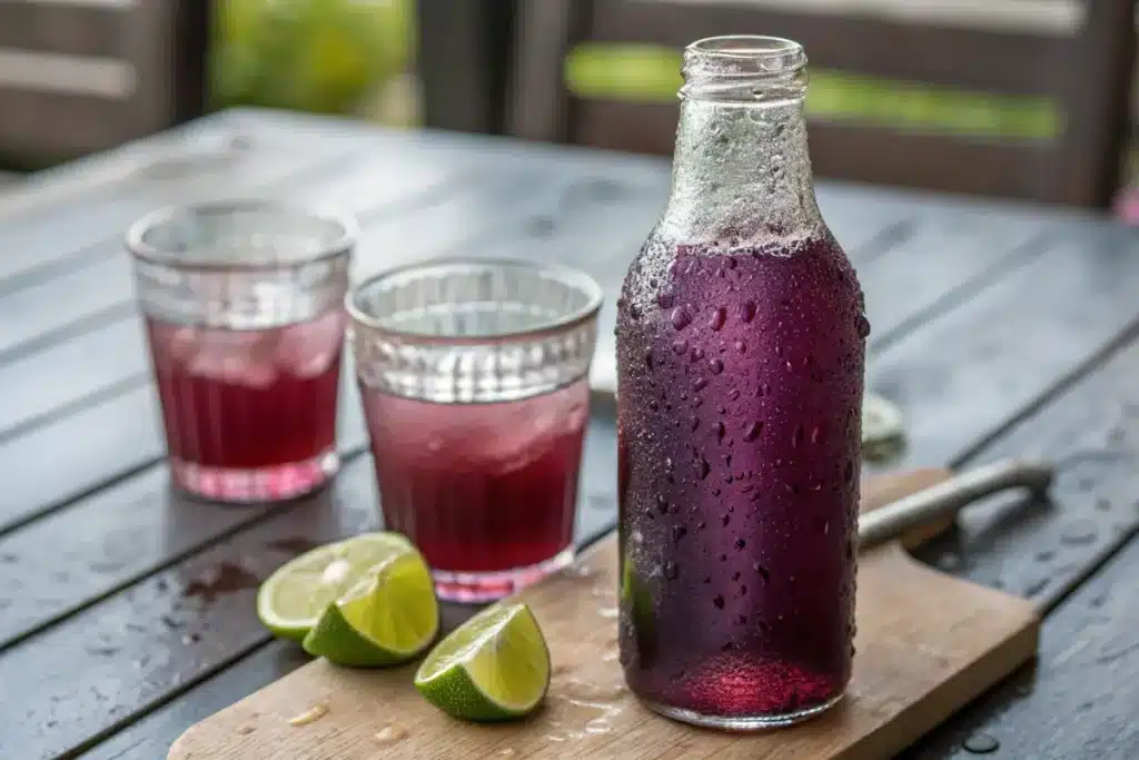 serving botella de chicha morada on a summer day