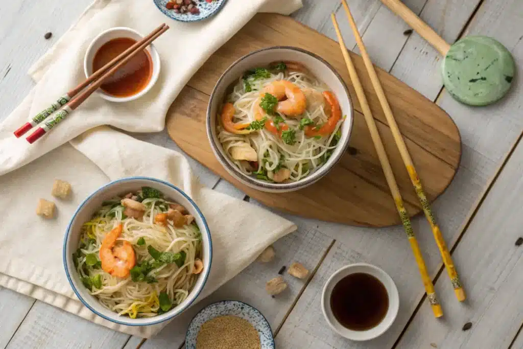 serving house special mei fun family-style