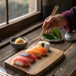 Jake making nigiri sushi by hand in a farmhouse kitchen