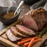 Pikes Peak beef roast with coffee gravy sliced and served
