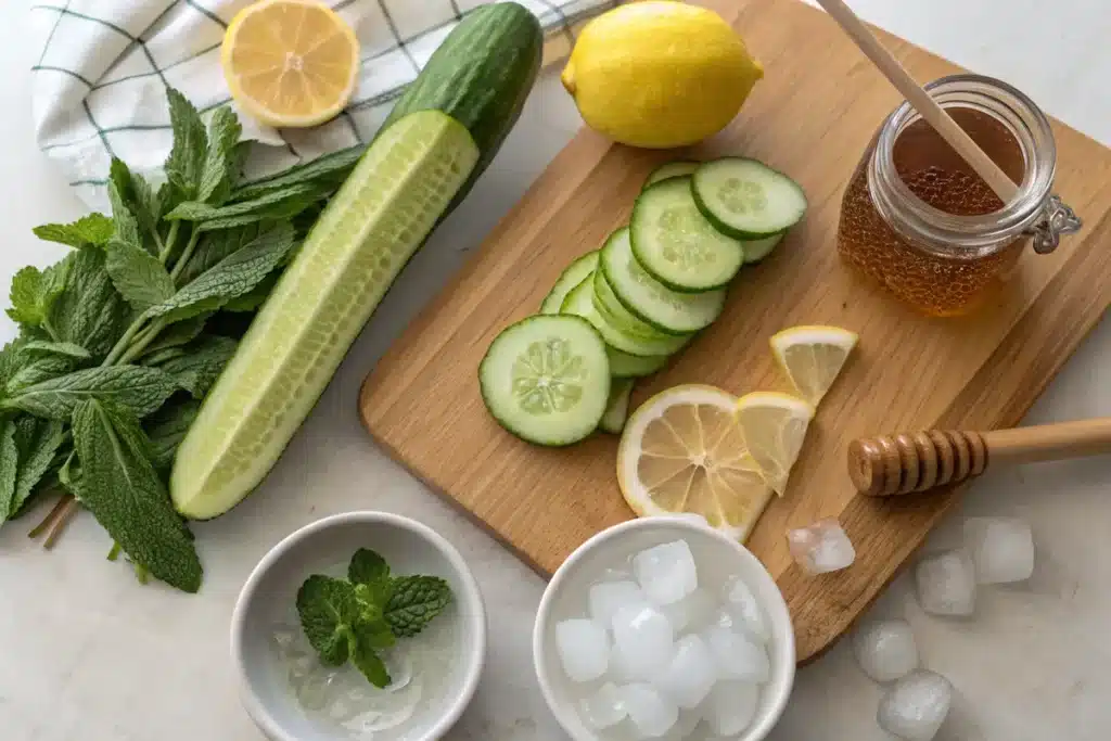 Cucumber Mint Belly Buster ingredients prepped and ready