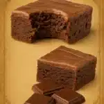 Frosted chocolate Lunch Lady Brownie with classic school-style texture and a bite taken