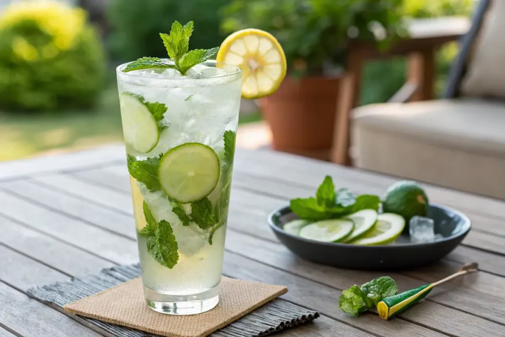iced mint and cucumber tea fat burning drink with lemon