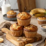 Cottage cheese banana muffins on rustic board
