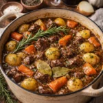 baked beef stew with tender beef and vegetables