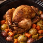 cooker whole roast chicken cooked in a slow cooker